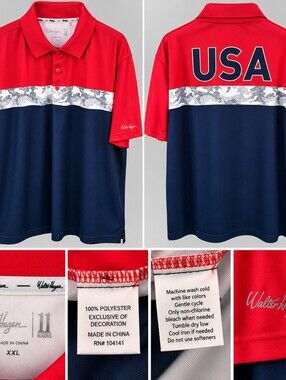 Walter Hagen Red and Navy USA Camo-Stripe Polo